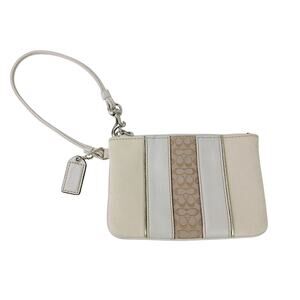 Coach Legacy Striped Small Wristlet/Clutch/Wallet Cream Brown Signature Y2K